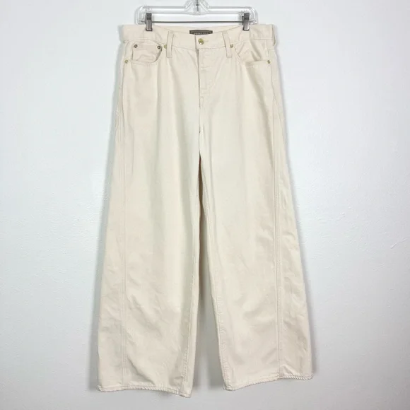 J. Crew Point Sur Seamed Puddle Jean Ecru Barrel Wide Leg Relaxed Fit Size 30 - Picture 5 of 12